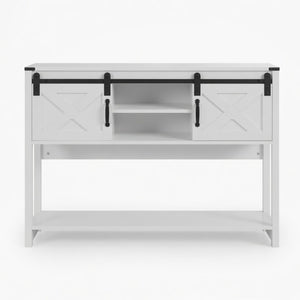 English Elm 46" Farmhouse Console Table Herringbone Barn Door Storage Entryway Organizer White B082P514961