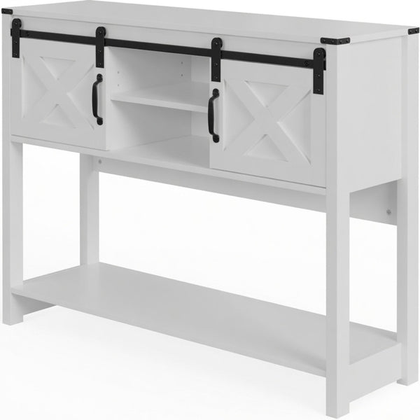 English Elm 46" Farmhouse Console Table Herringbone Barn Door Storage Entryway Organizer White B082P514961