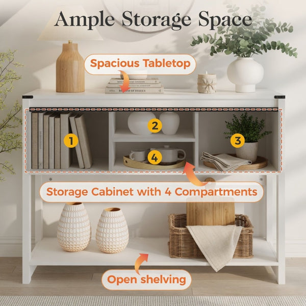 English Elm 46" Farmhouse Console Table Herringbone Barn Door Storage Entryway Organizer White B082P514961