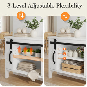 English Elm 46" Farmhouse Console Table Herringbone Barn Door Storage Entryway Organizer White B082P514961