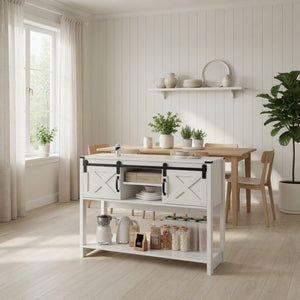 English Elm 46" Farmhouse Console Table Herringbone Barn Door Storage Entryway Organizer White B082P514961