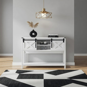 English Elm 46" Farmhouse Console Table Herringbone Barn Door Storage Entryway Organizer White B082P514961