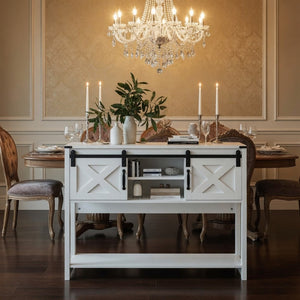 English Elm 46" Farmhouse Console Table Herringbone Barn Door Storage Entryway Organizer White B082P514961