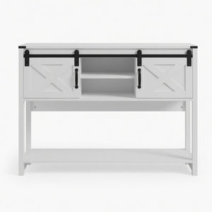 English Elm 46" Farmhouse Console Table Herringbone Barn Door Storage Entryway Organizer White B082P514961