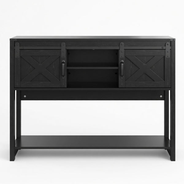 English Elm 46" Farmhouse Console Table Herringbone Barn Door Foyer Storage Organizer Black B082P514962