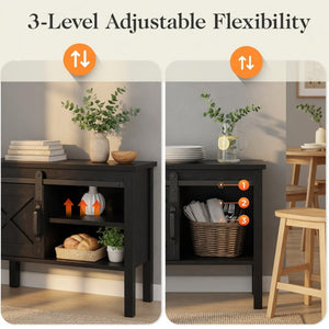 English Elm 46" Farmhouse Console Table Herringbone Barn Door Foyer Storage Organizer Black B082P514962