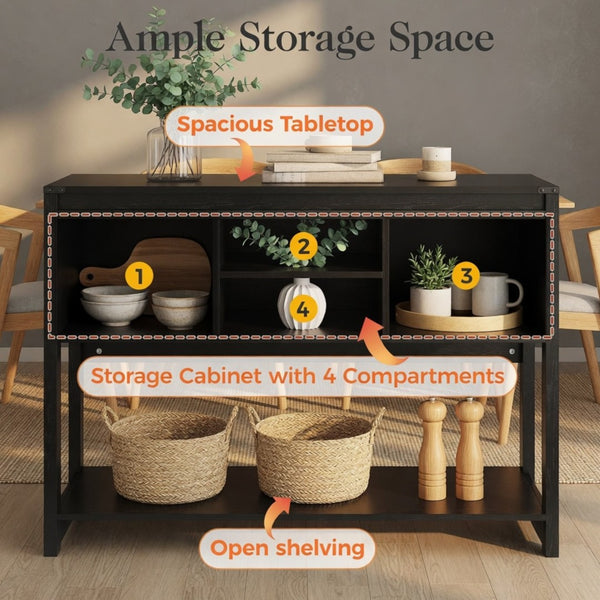 English Elm 46" Farmhouse Console Table Herringbone Barn Door Foyer Storage Organizer Black B082P514962