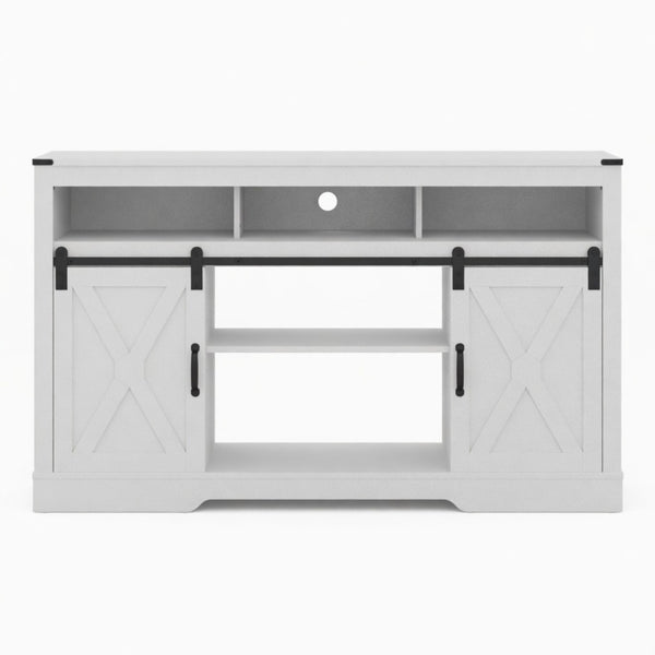 English Elm 58 Inch Farmhouse TV Stand with Rustic Sliding Barn Doors Adjustable Shelving Storage B082P514963