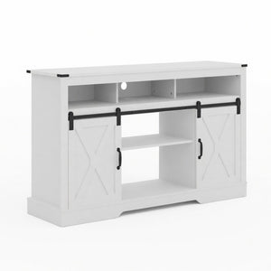 English Elm 58 Inch Farmhouse TV Stand with Rustic Sliding Barn Doors Adjustable Shelving Storage B082P514963