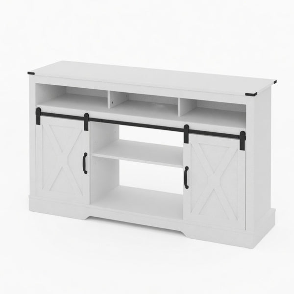 English Elm 58 Inch Farmhouse TV Stand with Rustic Sliding Barn Doors Adjustable Shelving Storage B082P514963