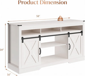 English Elm 58 Inch Farmhouse TV Stand with Rustic Sliding Barn Doors Adjustable Shelving Storage B082P514963