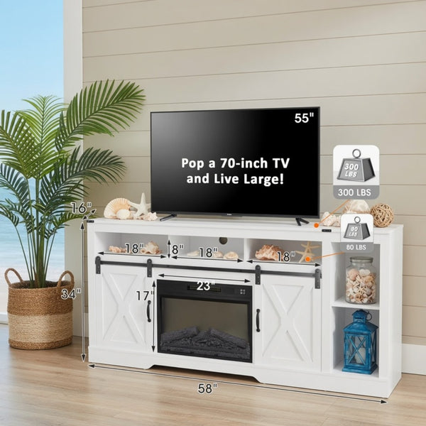 English Elm 58 Inch Farmhouse TV Stand with Rustic Sliding Barn Doors Adjustable Shelving Storage B082P514963