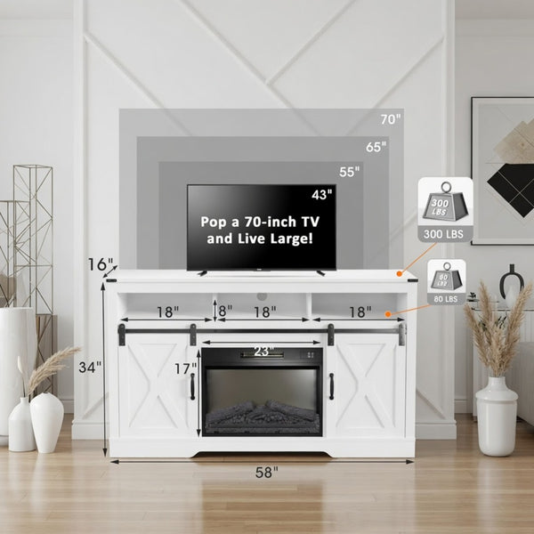 English Elm 58 Inch Farmhouse TV Stand with Rustic Sliding Barn Doors Adjustable Shelving Storage B082P514963