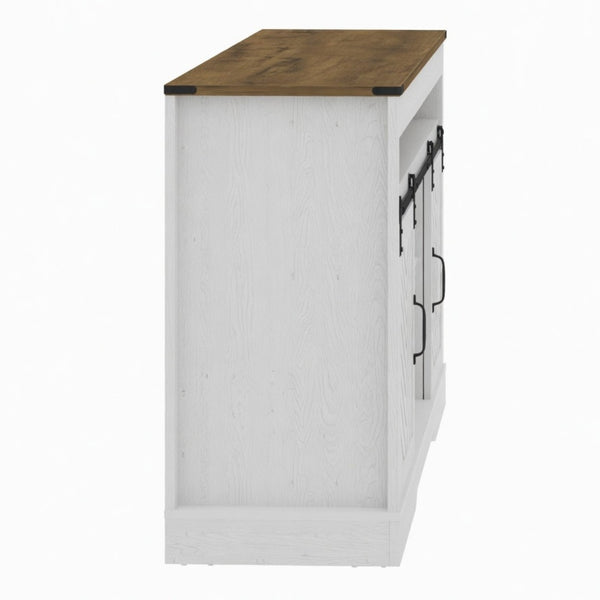 English Elm 58" Farmhouse Tv Stand with Sliding Barn Doors Ivory Oak Two-tone Media Storage B082P514964