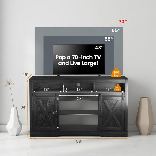 English Elm 58" Farmhouse Entertainment Center with Sliding Barn Doors for Large Living Rooms B082P514965