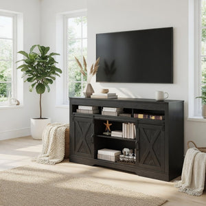 English Elm 58" Farmhouse Entertainment Center with Sliding Barn Doors for Large Living Rooms B082P514965