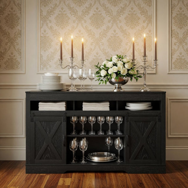 English Elm 58" Farmhouse Entertainment Center with Sliding Barn Doors for Large Living Rooms B082P514965