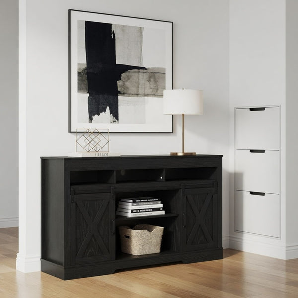 English Elm 58" Farmhouse Entertainment Center with Sliding Barn Doors for Large Living Rooms B082P514965
