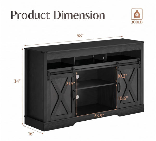 English Elm 58" Farmhouse Entertainment Center with Sliding Barn Doors for Large Living Rooms B082P514965