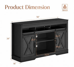 English Elm 58" Farmhouse Entertainment Center with Sliding Barn Doors for Large Living Rooms B082P514965