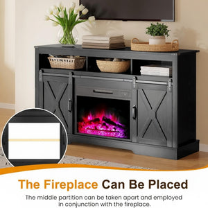 English Elm 58" Farmhouse Entertainment Center with Sliding Barn Doors for Large Living Rooms B082P514965