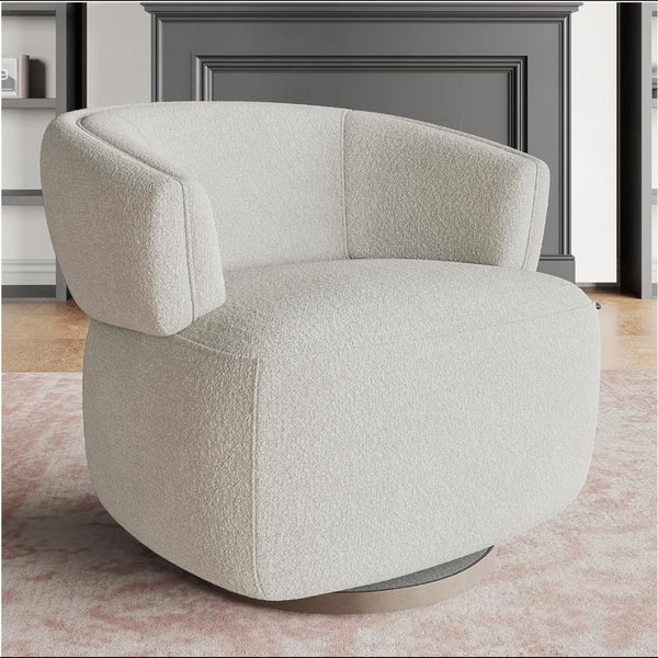 English Elm 32" Oversized Barrel Club Chair with 360 Swivel Base Plywood Frame Foam Cushion Beige B082P514966