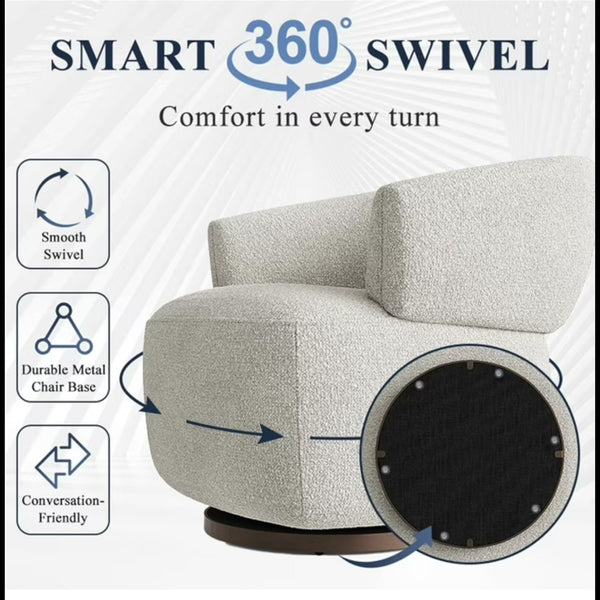 English Elm 32" Oversized Barrel Club Chair with 360 Swivel Base Plywood Frame Foam Cushion Beige B082P514966