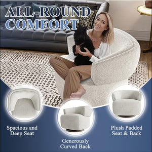 English Elm 32" Oversized Barrel Club Chair with 360 Swivel Base Plywood Frame Foam Cushion Beige B082P514966
