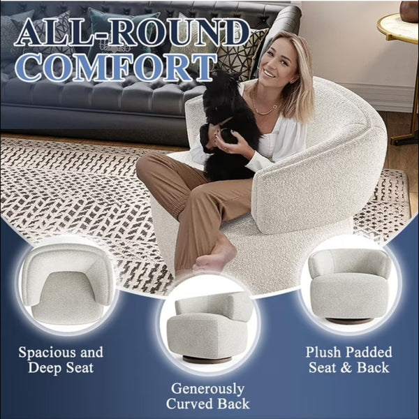 English Elm 32" Oversized Barrel Club Chair with 360 Swivel Base Plywood Frame Foam Cushion Beige B082P514966