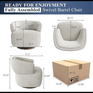 English Elm 32" Oversized Barrel Club Chair with 360 Swivel Base Plywood Frame Foam Cushion Beige B082P514966
