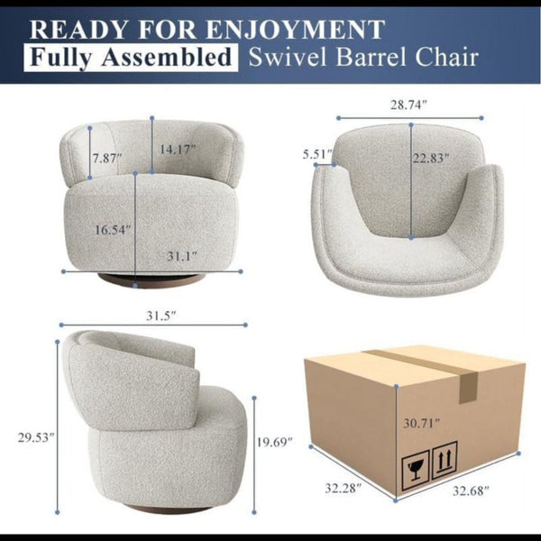English Elm 32" Oversized Barrel Club Chair with 360 Swivel Base Plywood Frame Foam Cushion Beige B082P514966