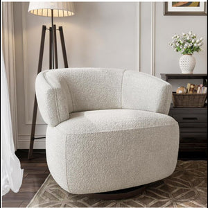 English Elm 32" Oversized Barrel Club Chair with 360 Swivel Base Plywood Frame Foam Cushion Beige B082P514966