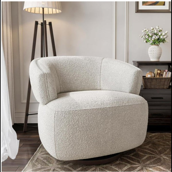 English Elm 32" Oversized Barrel Club Chair with 360 Swivel Base Plywood Frame Foam Cushion Beige B082P514966