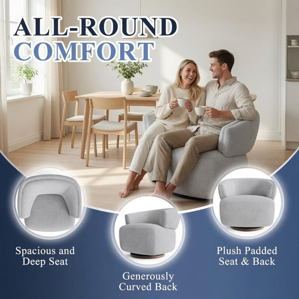 English Elm 32" Oversized Barrel Club Chair with 360 Swivel Base Plywood Frame Foam Cushion Grey B082P514967