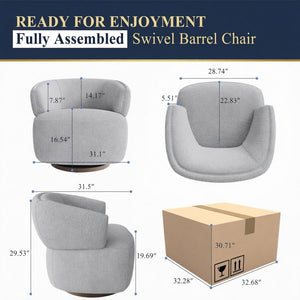 English Elm 32" Oversized Barrel Club Chair with 360 Swivel Base Plywood Frame Foam Cushion Grey B082P514967