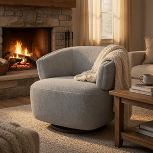 English Elm 32" Oversized Barrel Club Chair with 360 Swivel Base Plywood Frame Foam Cushion Grey B082P514967