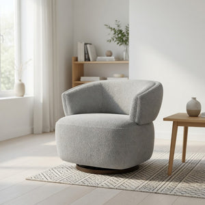English Elm 32" Oversized Barrel Club Chair with 360 Swivel Base Plywood Frame Foam Cushion Grey B082P514967