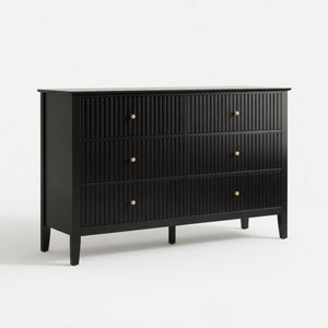 English Elm 47.2" Fluted Matte Six Drawer Dresser Modern Mdf Chest with Soft Close Storage Black B082P514968