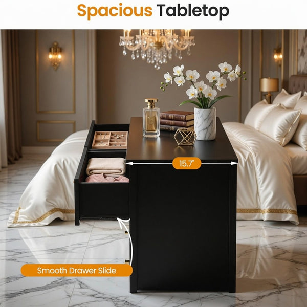 English Elm 47.2" Fluted Matte Six Drawer Dresser Modern Mdf Chest with Soft Close Storage Black B082P514968