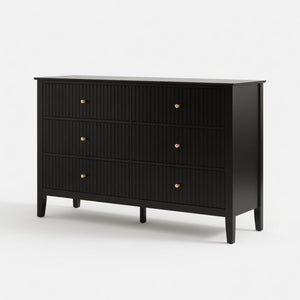 English Elm 47.2" Fluted Matte Six Drawer Dresser Modern Mdf Chest with Soft Close Storage Black B082P514968