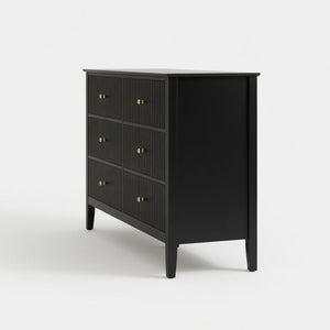 English Elm 47.2" Fluted Matte Six Drawer Dresser Modern Mdf Chest with Soft Close Storage Black B082P514968