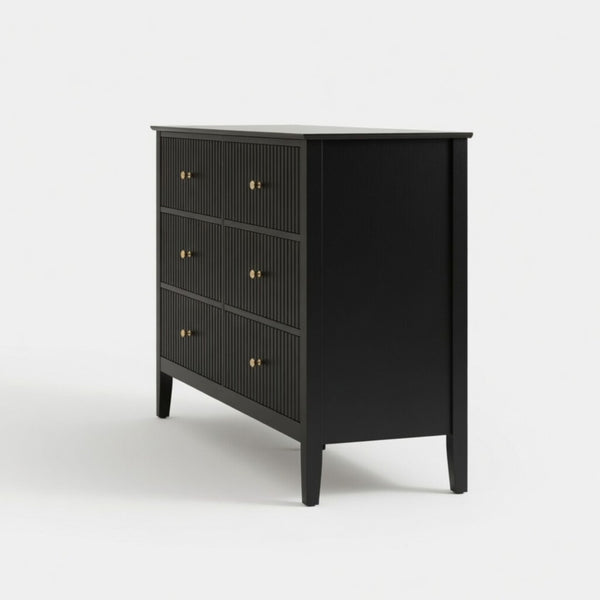 English Elm 47.2" Fluted Matte Six Drawer Dresser Modern Mdf Chest with Soft Close Storage Black B082P514968