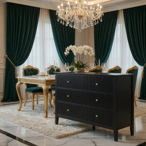 English Elm 47.2" Fluted Matte Six Drawer Dresser Modern Mdf Chest with Soft Close Storage Black B082P514968