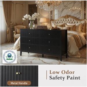 English Elm 47.2" Fluted Matte Six Drawer Dresser Modern Mdf Chest with Soft Close Storage Black B082P514968