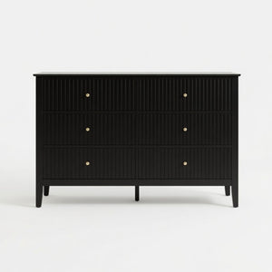English Elm 47.2" Fluted Matte Six Drawer Dresser Modern Mdf Chest with Soft Close Storage Black B082P514968