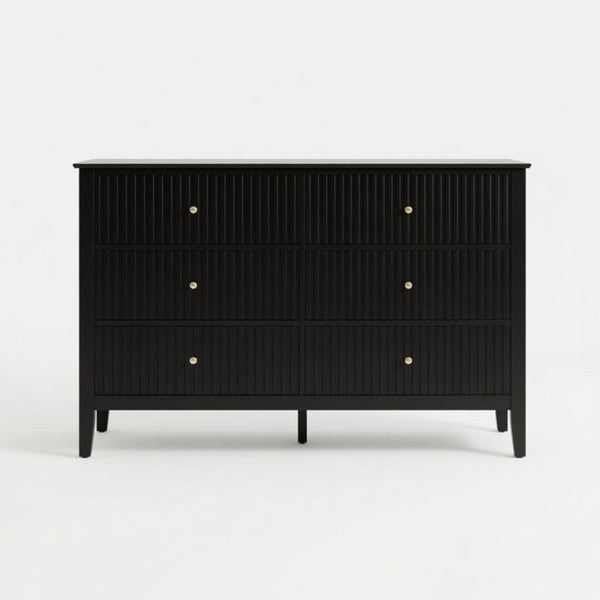 English Elm 47.2" Fluted Matte Six Drawer Dresser Modern Mdf Chest with Soft Close Storage Black B082P514968