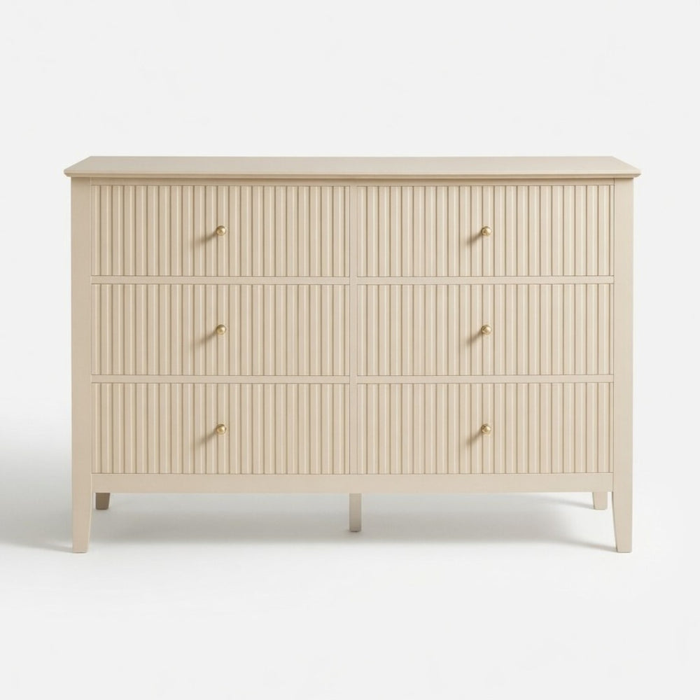 English Elm 47.2" Fluted Matte Six Drawer Dresser Modern Mdf Chest with Soft Close Storage B082P514969