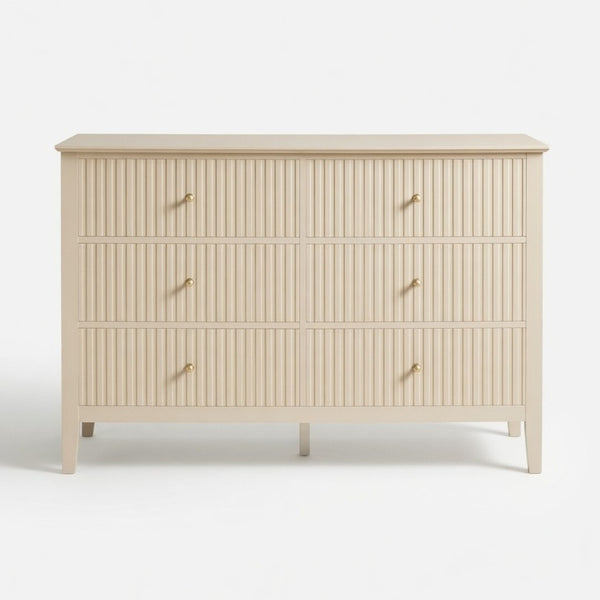 English Elm 47.2" Fluted Matte Six Drawer Dresser Modern Mdf Chest with Soft Close Storage B082P514969