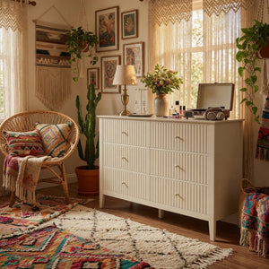 English Elm 47.2" Fluted Matte Six Drawer Dresser Modern Mdf Chest with Soft Close Storage B082P514969