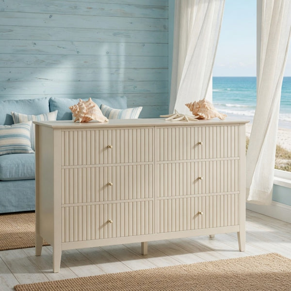 English Elm 47.2" Fluted Matte Six Drawer Dresser Modern Mdf Chest with Soft Close Storage B082P514969